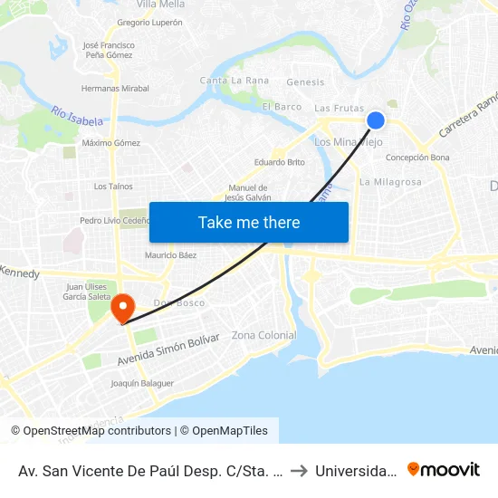 Av. San Vicente De Paúl Desp. C/Sta. Luisa De Marillac to Universidad Apec map
