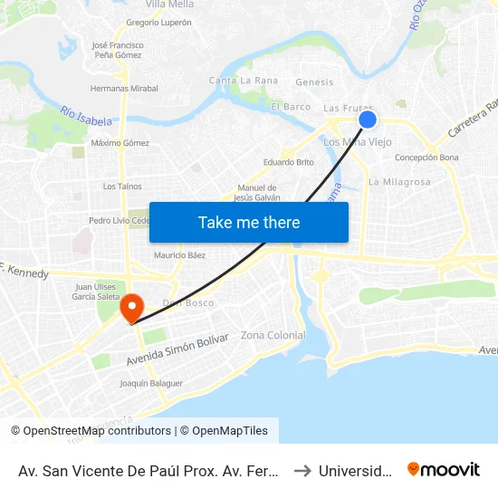 Av. San Vicente De Paúl Prox. Av. Fernández De Navarrete to Universidad Apec map