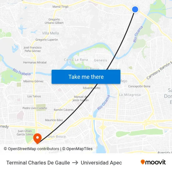 Terminal Charles De Gaulle to Universidad Apec map