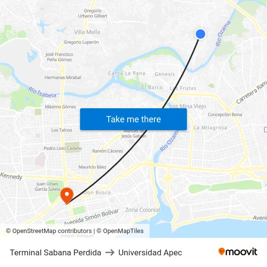Terminal Sabana Perdida to Universidad Apec map