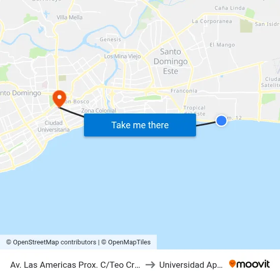 Av. Las Americas  Prox. C/Teo Cruz to Universidad Apec map