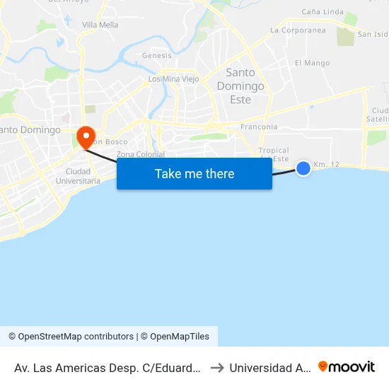 Av. Las Americas Desp. C/Eduardo Brito to Universidad Apec map