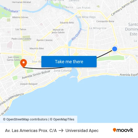 Av. Las Americas Prox. C/A to Universidad Apec map