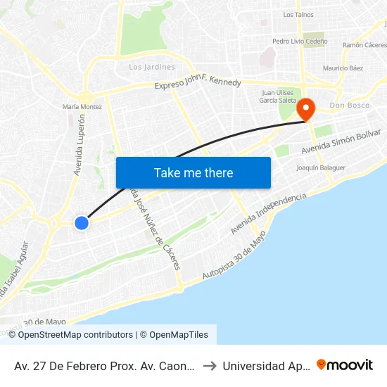 Av. 27 De Febrero Prox. Av. Caonabo to Universidad Apec map