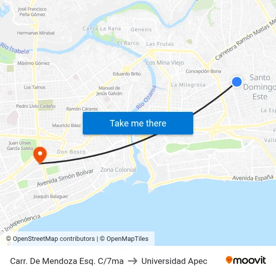 Carr. De Mendoza Esq. C/7ma to Universidad Apec map