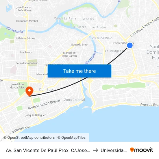 Av. San Vicente De Paúl Prox. C/Jose Antonio Jimenez to Universidad Apec map