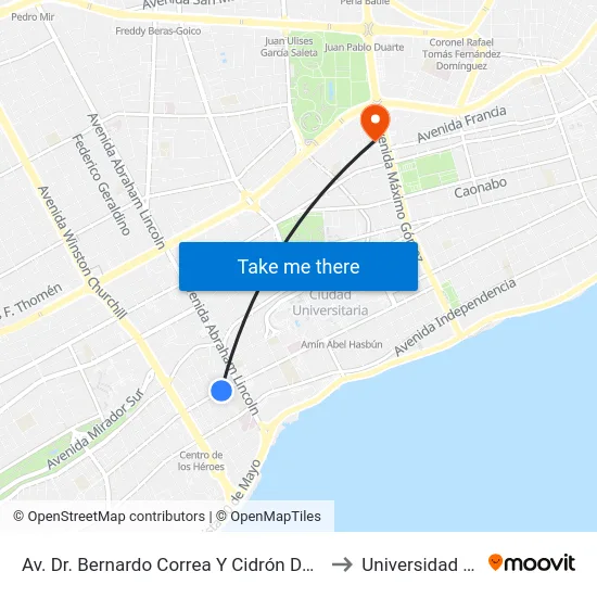 Av. Dr. Bernardo Correa Y Cidrón Desp. C/1ra to Universidad Apec map