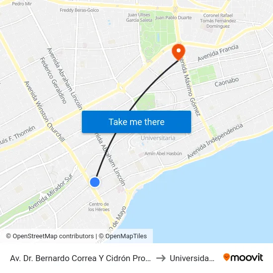 Av. Dr. Bernardo Correa Y Cidrón Prox. C/Interior A to Universidad Apec map