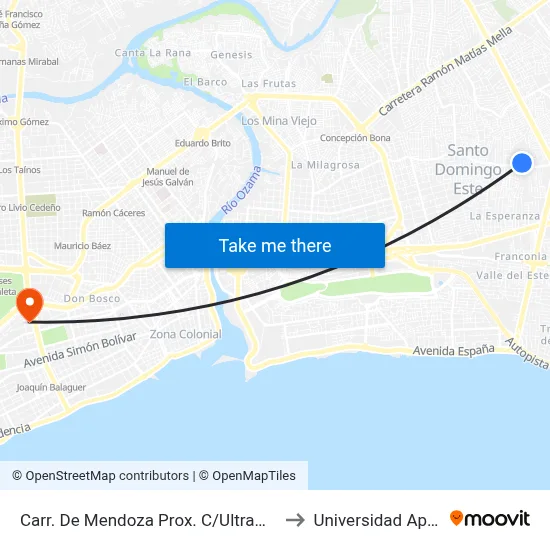 Carr. De Mendoza Prox. C/Ultramar to Universidad Apec map
