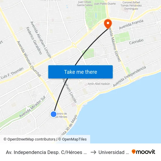 Av. Independencia Desp. C/Héroes De Luperón to Universidad Apec map