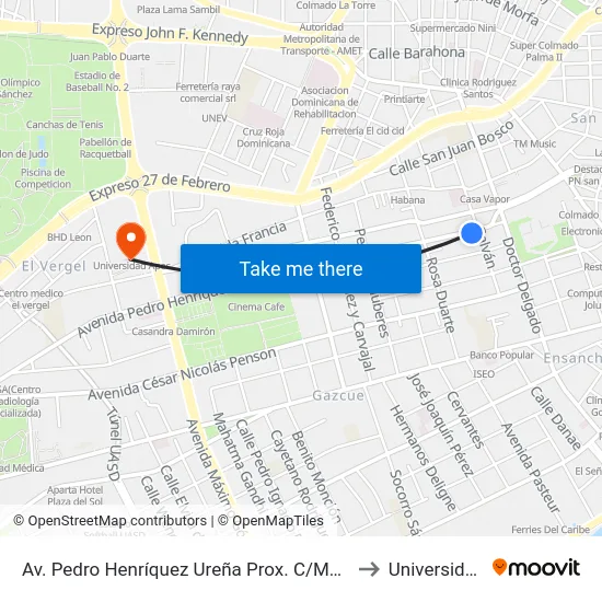Av. Pedro Henríquez Ureña Prox. C/Manuel De Jesus Galvan to Universidad Apec map