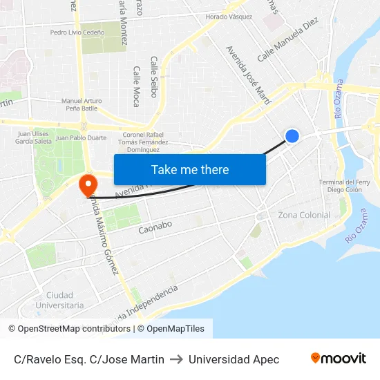 C/Ravelo Esq. C/Jose Martin to Universidad Apec map