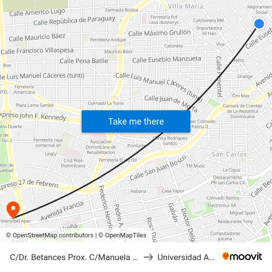 C/Dr. Betances Prox. C/Manuela Diez to Universidad Apec map