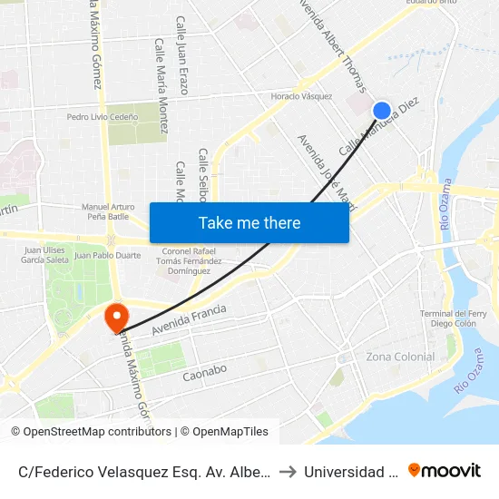 C/Federico Velasquez Esq. Av. Albert Thomas to Universidad Apec map