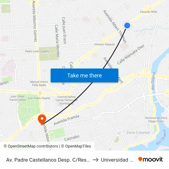 Av. Padre Castellanos Desp. C/Respaldo 8 to Universidad Apec map
