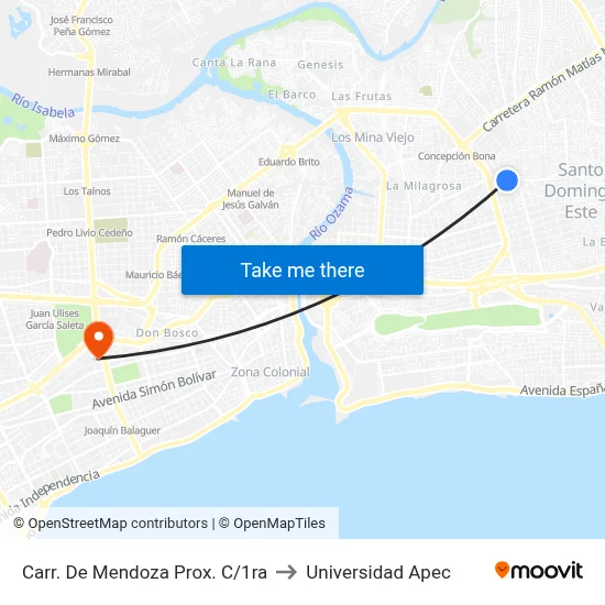 Carr. De Mendoza Prox. C/1ra to Universidad Apec map