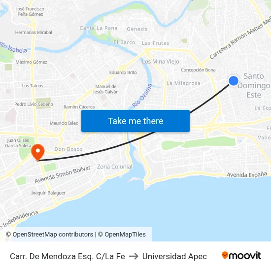 Carr. De Mendoza Esq. C/La Fe to Universidad Apec map