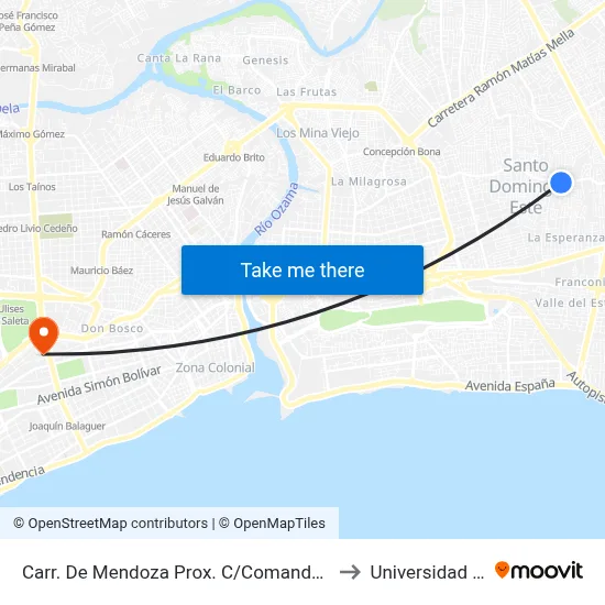 Carr. De Mendoza Prox. C/Comandante Castro to Universidad Apec map