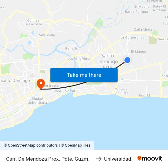 Carr. De Mendoza Prox. Pdte. Guzmán Fernández to Universidad Apec map