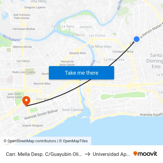 Carr. Mella Desp. C/Guayubin Olivo to Universidad Apec map