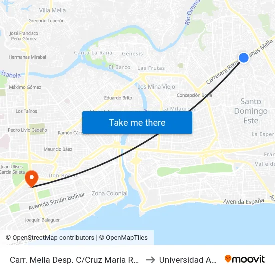 Carr. Mella Desp. C/Cruz Maria Reyes to Universidad Apec map
