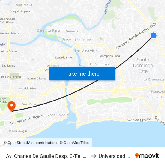 Av. Charles De Gaulle Desp. C/Felipe Alfau to Universidad Apec map