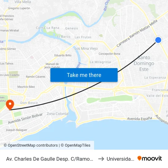 Av. Charles De Gaulle Desp. C/Ramon Esperanza Hierro to Universidad Apec map