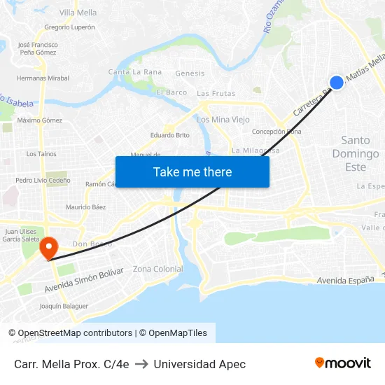 Carr. Mella Prox. C/4e to Universidad Apec map