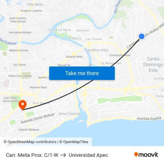 Carr. Mella Prox. C/1-W to Universidad Apec map