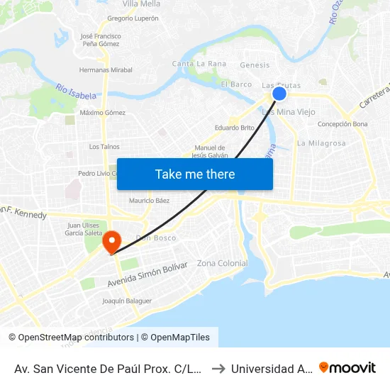 Av. San Vicente De Paúl Prox. C/Lechoza to Universidad Apec map