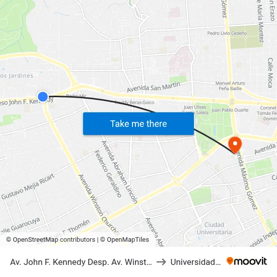 Av. John F. Kennedy Desp. Av. Winston Churchill to Universidad Apec map