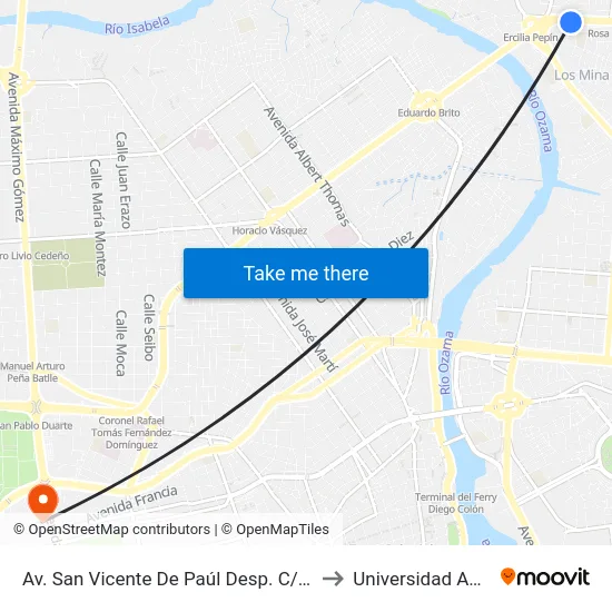 Av. San Vicente De Paúl Desp. C/271 to Universidad Apec map