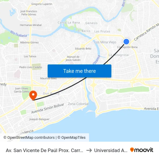Av. San Vicente De Paúl Prox. Carr. Mella to Universidad Apec map