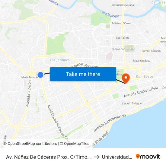 Av. Núñez De Cáceres Prox. C/Timoteo Ogando to Universidad Apec map