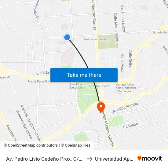 Av. Pedro Livio Cedeño Prox. C/39 to Universidad Apec map