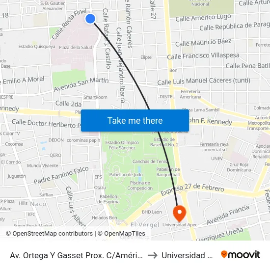 Av. Ortega Y Gasset Prox. C/Américo Lugo to Universidad Apec map