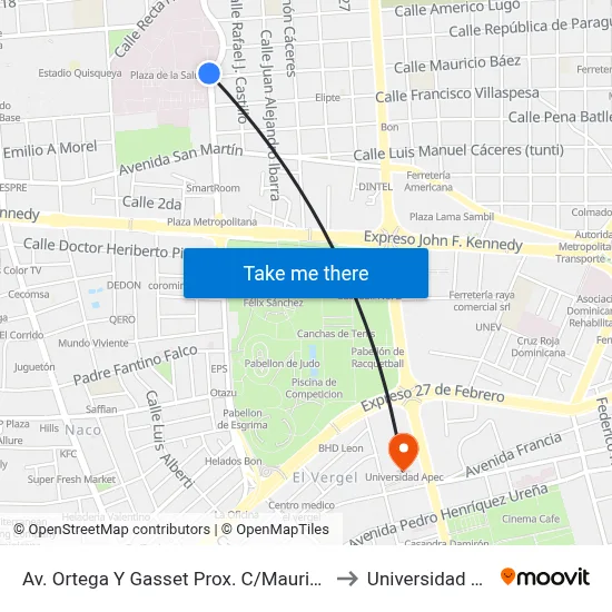 Av. Ortega Y Gasset Prox. C/Mauricio Baez to Universidad Apec map