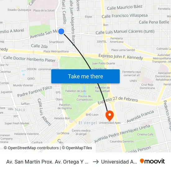 Av. San Martín Prox. Av. Ortega Y Gasset to Universidad Apec map