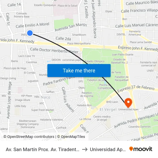 Av. San Martín Prox. Av. Tiradentes to Universidad Apec map