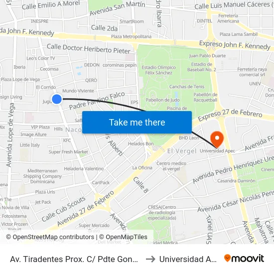Av. Tiradentes Prox. C/ Pdte González to Universidad Apec map