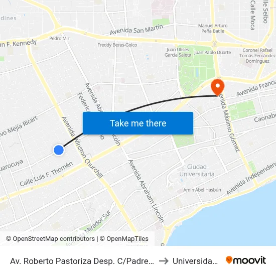 Av. Roberto Pastoriza Desp. C/Padre Emiliano Tadif to Universidad Apec map