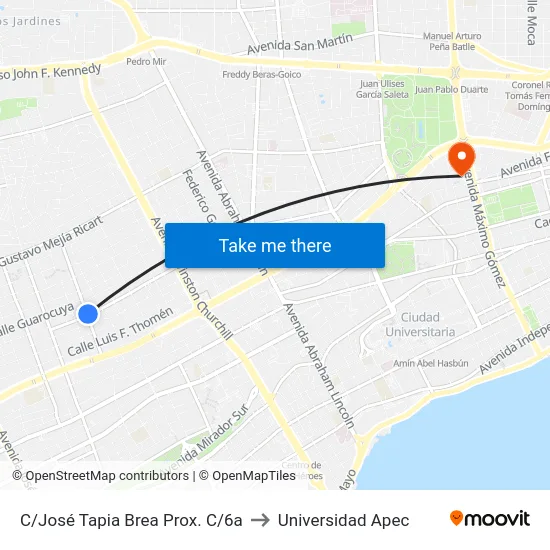 C/José Tapia Brea Prox. C/6a to Universidad Apec map