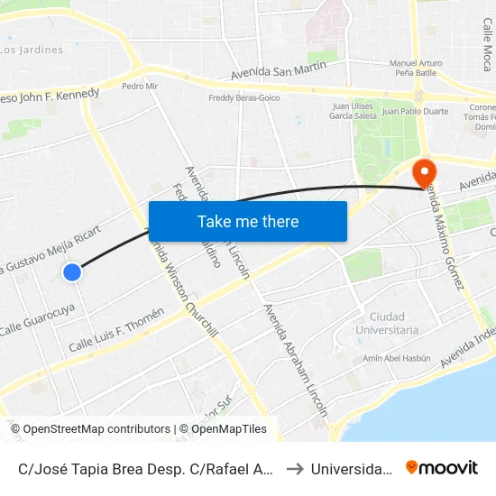 C/José Tapia Brea Desp. C/Rafael Augusto Sánchez to Universidad Apec map