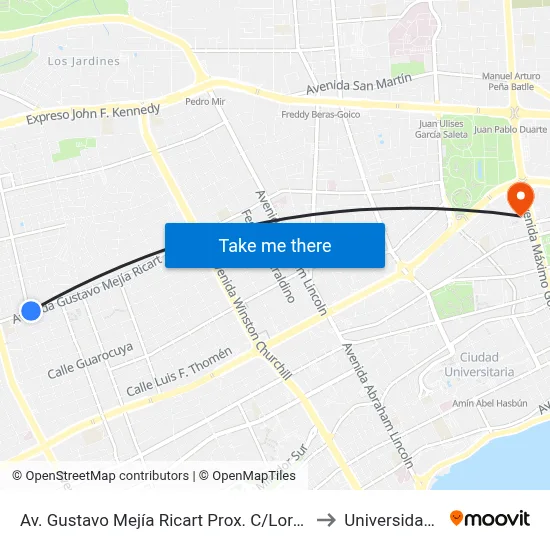 Av. Gustavo Mejía Ricart Prox. C/Lorenzo Despradel to Universidad Apec map