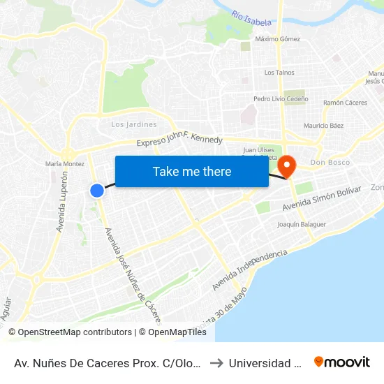 Av. Nuñes De Caceres Prox. C/Olof Palme to Universidad Apec map