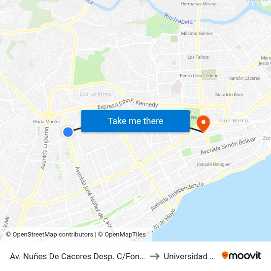 Av. Nuñes De Caceres Desp. C/Font Bernard to Universidad Apec map