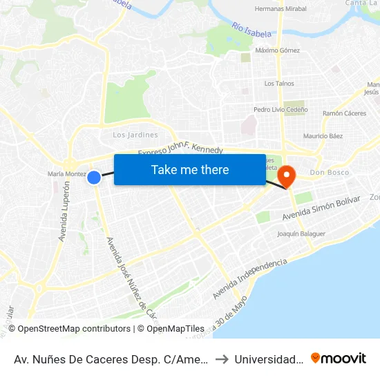 Av. Nuñes De Caceres Desp. C/Amelia Francasci to Universidad Apec map