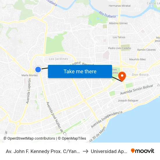 Av. John F. Kennedy Prox. C/Yanay to Universidad Apec map