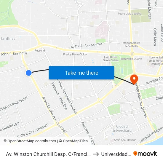 Av. Winston Churchill Desp. C/Francisco Lavander to Universidad Apec map