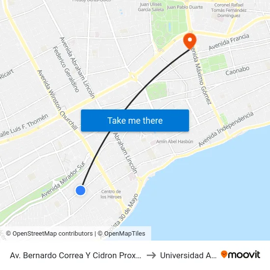 Av. Bernardo Correa Y Cidron Prox. C/1ra to Universidad Apec map